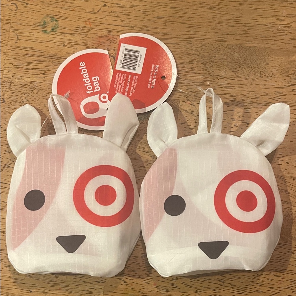 Target White & Red Dog Bullseye Foldable Tote 2 bags NWT